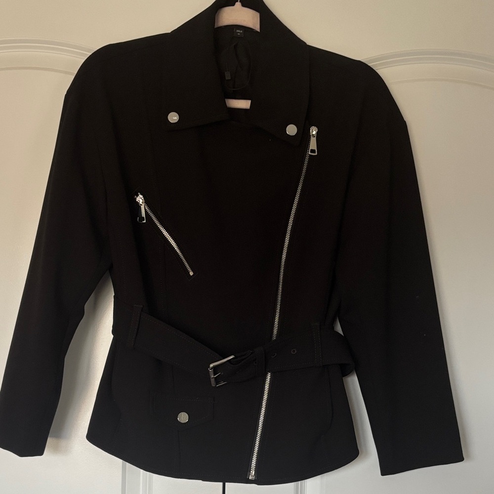 Express Black Asymmetrical Zip Belted Jacket